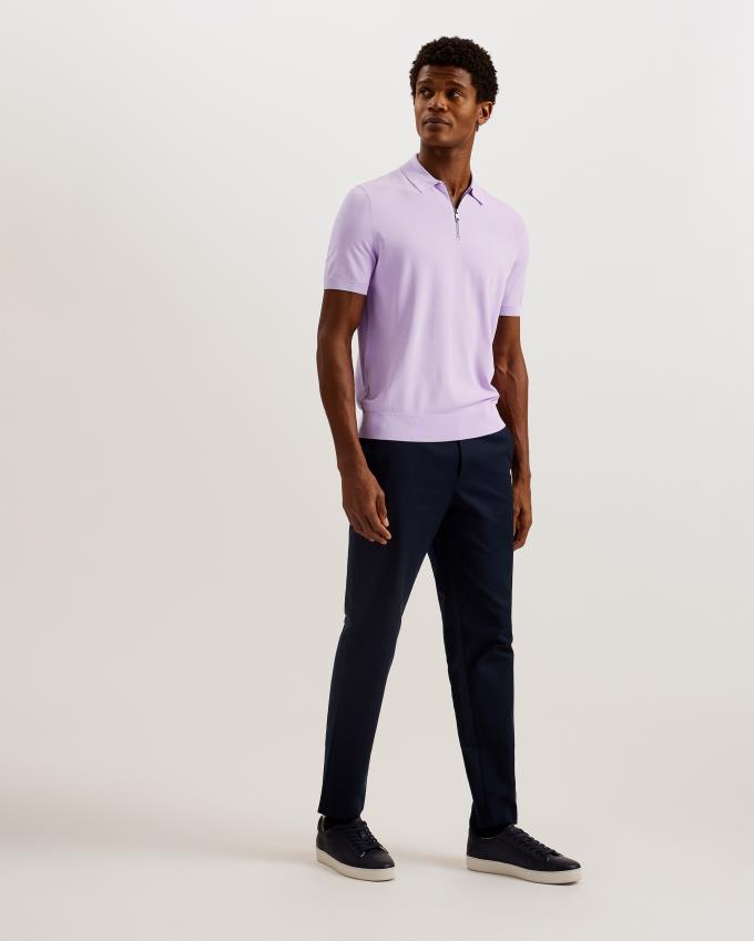 Polo Ted Baker Short Sleeve Rayon Zip Violette Homme | PVP-31785508